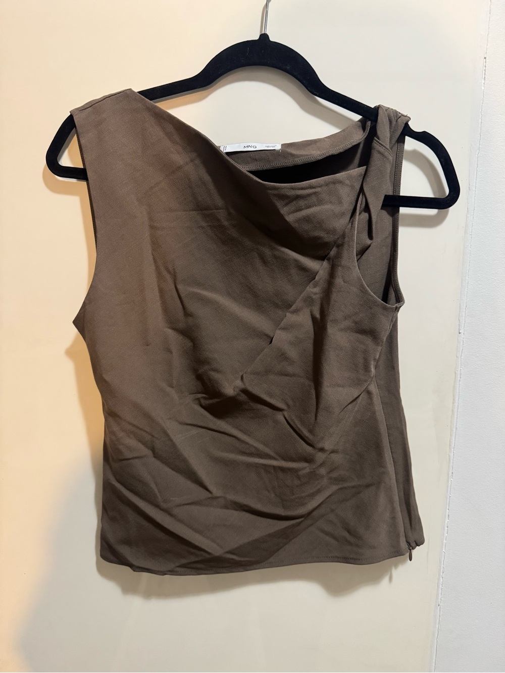Mango Brown Asymmetric Knot-Shoulder Tank Top